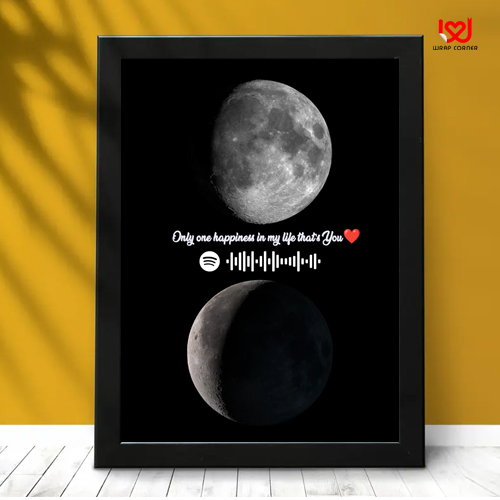 Personalized Moon Phase Frame with Spotify Song QR – Custom Lunar Gift
